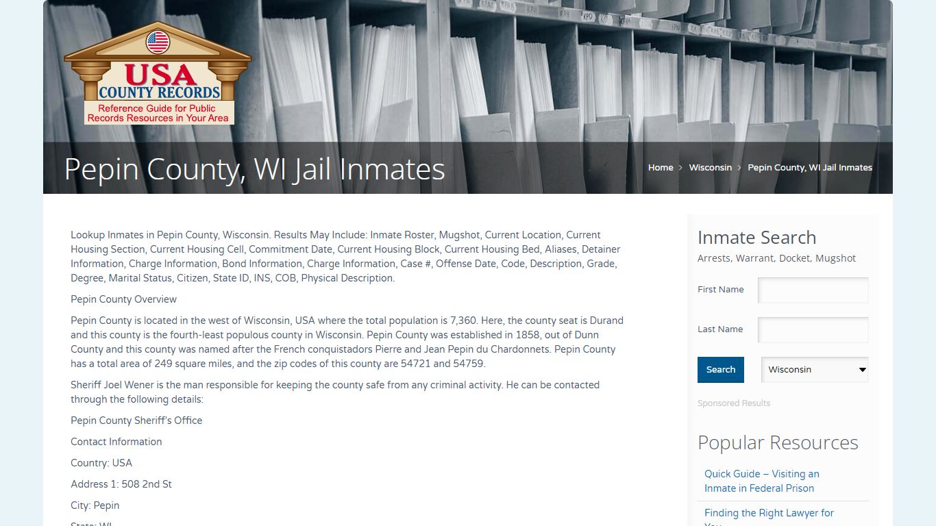 Pepin County, WI Jail Inmates | Name Search